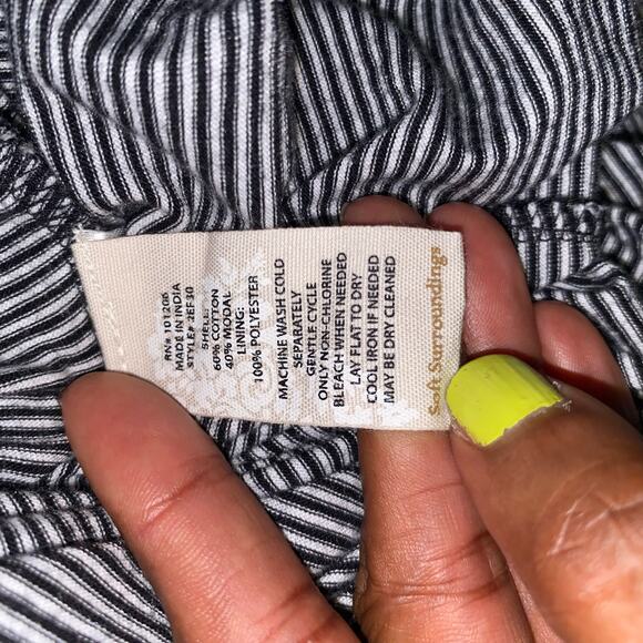 Soft Surroundings Claudia Black White Striped Sleeveless V-Neck Midi Dress L - Picture 8 of 8